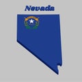 3D Map outline and flag of Nevada, Solid cobalt blue field. The canton contains two sagebrush branches encircling a silver star