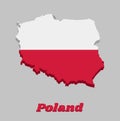 3d Map outline and flag of Poland, A horizontal bicolour of white and red