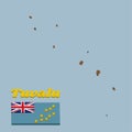 3D Map outline and flag of Tuvalu, a Light Blue Ensign with the Map of the Island of nine yellow stars on the outer half of the