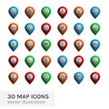 3D map pins set with different icons Royalty Free Stock Photo