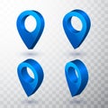 3d map pointer. Blue navigator symbol isolated on transparent background. Vector illustration