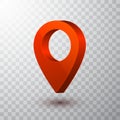 3d map pointer. Red navigator symbol isolated on transparent background. Vector illustration Royalty Free Stock Photo