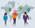 3D map pointers with world map. GPS. Navigator pin green and red color mock up with map Royalty Free Stock Photo