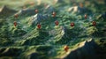 3d map with red location pins on mountains, symbolizing spatial data and geolocation Royalty Free Stock Photo