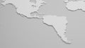 3D map of South America in white on light gray. Global geopolitics concept. Digital 3D render