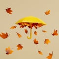 3d Maple leaf falling from umbrella. 3d rendering illustration. Royalty Free Stock Photo