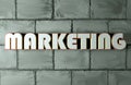 3D marketing word on a wall texture