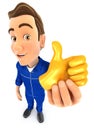 3d mechanic holding golden thumb up icon