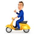 3d mechanic riding scooter with thumb up
