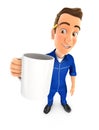 3d mechanic standing with cup