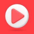 3d media player button icon. White round play button. Video player, streaming, interface multimedia concept
