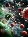 3D medical illustration of the human immune system. A computer generated image depicting a virus that attacks a cell Royalty Free Stock Photo