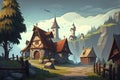 2D medieval village background environment for a battle arena mobile game Royalty Free Stock Photo