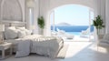 3d Mediterranean Greek island style allwhite bedroom