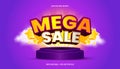 3D Mega Sale Text Effect with yellow and purple color theme