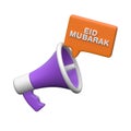3D megaphone announcing Eid Mubarak greetings and celebration Royalty Free Stock Photo