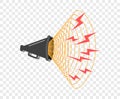 3D megaphone hailer, talking loudly to turn. Sound waves are directed. Vector design element, icon on isolated background. Royalty Free Stock Photo