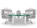 3D men sitting at a table and having business meeting