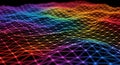 A 3D mesh grid forms an undulating surface, featuring intersecting lines and nodes. Royalty Free Stock Photo