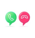 3d Messenger Phone Call Button Set Plasticine Cartoon Style. Vector
