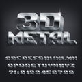 3D metal alphabet font. 3D effect chrome letters, numbers and symbols with shadow. Royalty Free Stock Photo