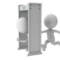 3D metal detector scanner and running people isolated on white Royalty Free Stock Photo