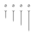 3d metal nails set, isolated iron hardware collection of pin nails of different lengths
