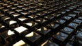 3d metal squares pattern metallic technology background, block, led, perspective, shiny, AI generate