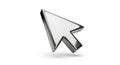 A 3D metallic computer mouse pointer icon is depicted, resembling an arrow wit Royalty Free Stock Photo