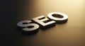 3D Metallic SEO Text on Dark Reflective Surface with Dramatic Lighting search engine optimization Royalty Free Stock Photo