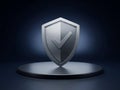 3D Metallic Shield with Checkmark on Pedestal Royalty Free Stock Photo