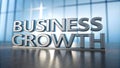 3D metallic text reading 'Business Growth' on a reflective surface, symbolizing corporate development and success Royalty Free Stock Photo