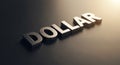 3D Metallic Word DOLAR Casting Shadow on Dark Reflective Surface with Soft Light Royalty Free Stock Photo