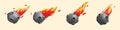 3d meteor, comet, star or asteroid with space trail fire effect. Meteorite flame speed glow, black stone tail sparkle