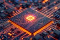 3D microchip with AI letters, circuit lines creating expansive network