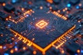 3D microchip with AI letters, circuit lines creating expansive network