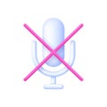 3D Microphone audio muted illustration. Crossed-out microphone icon. No speaker, no sound icon.