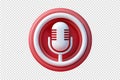 3d microphone icon inside red circle with white accents, podcast record button Royalty Free Stock Photo
