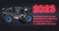 3d military off-road all-wheel drive vehicles of black color with a heavy machine.