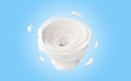 3d milk ripple whirlpool splash  isolated on blue background. 3d render illustration, include clipping path Royalty Free Stock Photo