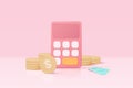 3d minimal calculator vector render concept of financial management. calculating financial risk planning, calculator with coins