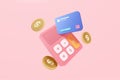 3d minimal calculator vector render concept of financial management. calculating financial risk planning, calculator with coins