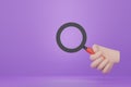 3D minimal cartoon style hand holding magnifying glass for searching object. Business idea concept Royalty Free Stock Photo