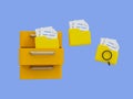 3d minimal file archive. Database connection concept. Data file storage. Documents are being stored in the drawer. 3d rendering