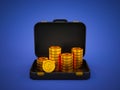 3d minimal financial growth concept. money accumulation. brief case with a pile of coins. Royalty Free Stock Photo