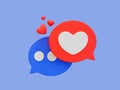 3d minimal lovely chatting icon. romantic online conversation. make a love concept. message icon with a heart icon. 3d rendering
