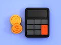 3d minimal money management concept. calculator with a pile of coins.