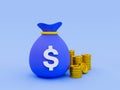 3d minimal money-saving concept. Depositing money. collecting money for retirement. money management concept. money bag with a