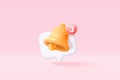 3D minimal notification bell icon with color objects floating around on pastel background. new alert concept for social media