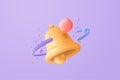 3D minimal notification bell icon with color objects floating around on pastel background. new alert concept for social media